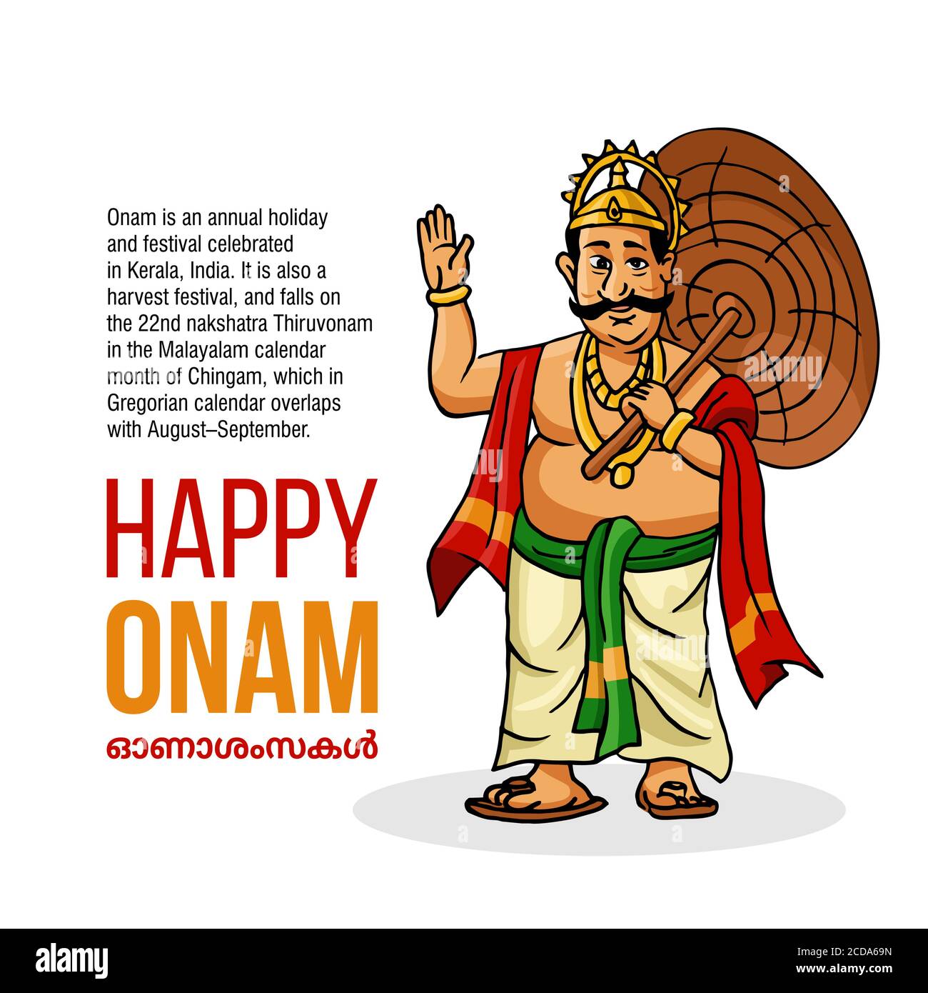 Kerala Onam Festival Mahabali also kown Maveli in White Background with Happy  Onam Stock Vector Image & Art - Alamy