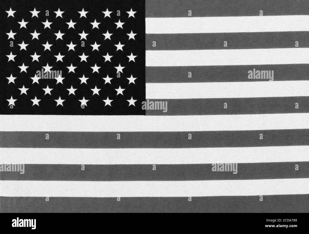 Black and white image of the national Stars and Stripes American flag