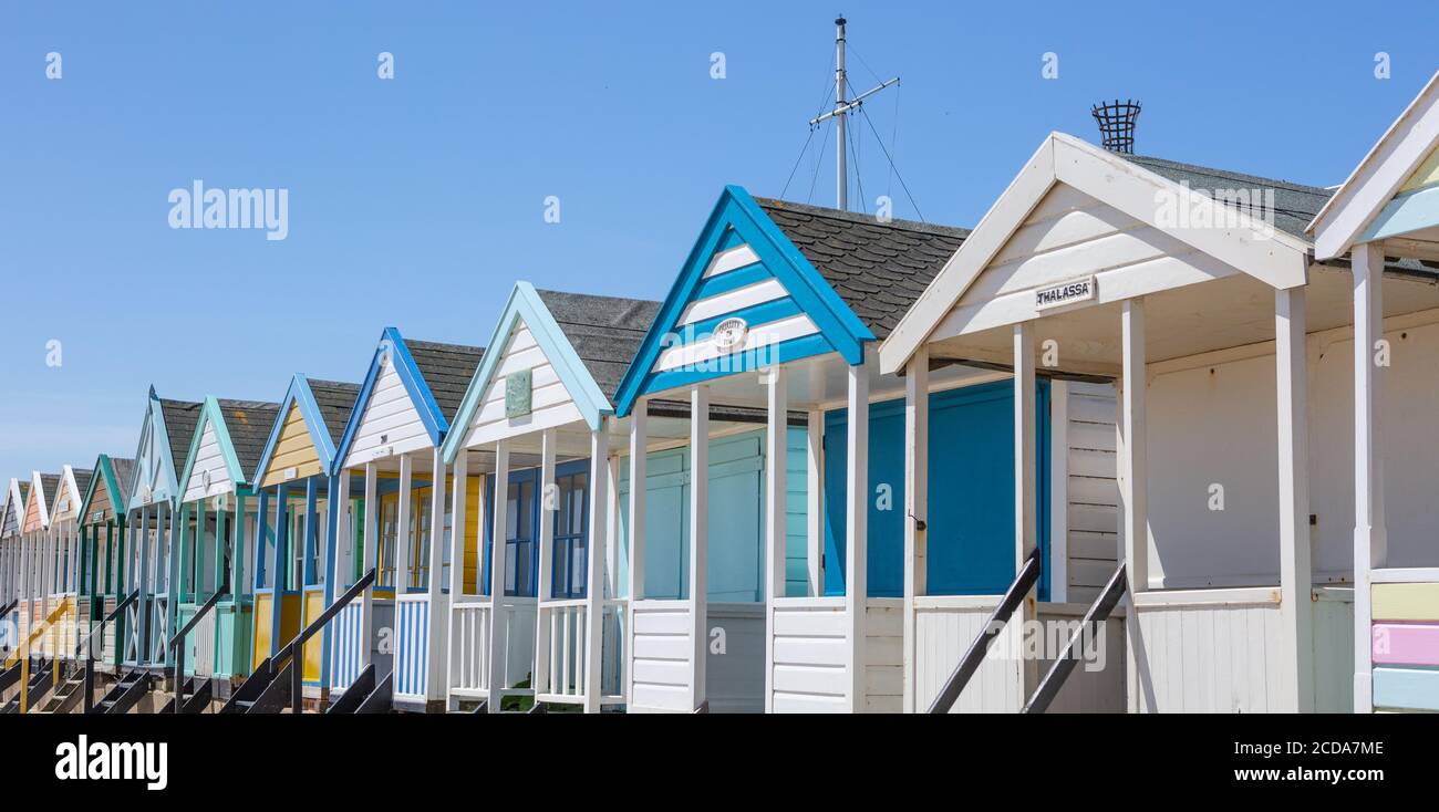 Colourful beach huts, Southwold, Suffolk, Uk. British seaside holiday destination. Stock Photo