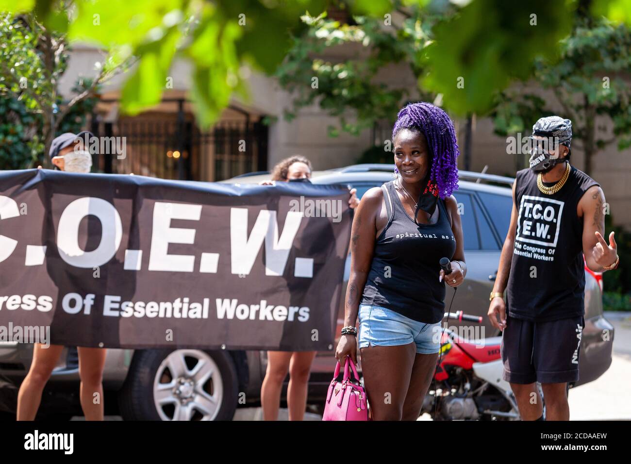 Washington, DC, USA. 27th Aug, 2020. Pictured: Tanesha Grant of Moms United for Black Lives speaks to the crowd gathered at the Rally for Workers Rights. The rally occurred outside the home of Jeff Bezos to advocate for the rights of essential workers to adequate pay and safe working conditions. Credit: Allison C Bailey/Alamy Credit: Allison Bailey/Alamy Live News Stock Photo