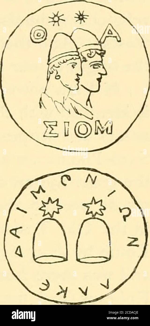 . The night of the gods; an inquiry into cosmic and cosmogonic mythology and symbolism . ul, no doubt helped-on the holy faith in this divine heavens-symbol.^ The inscription Liberldis, which accompanies the cap oncoins would originally have reference to the god Liber, and theI Phrygian falling cap may connect itself with the toppled-over1 mountain (p. 913). Servius, quoting Suetonius, made pileus ageneric term—like our cap—and included in it three differingpriests-caps: the very light apex, that is the pileus which bore thewool-wrapped rod called the apex (virga, lana circumdata et filocollig Stock Photo