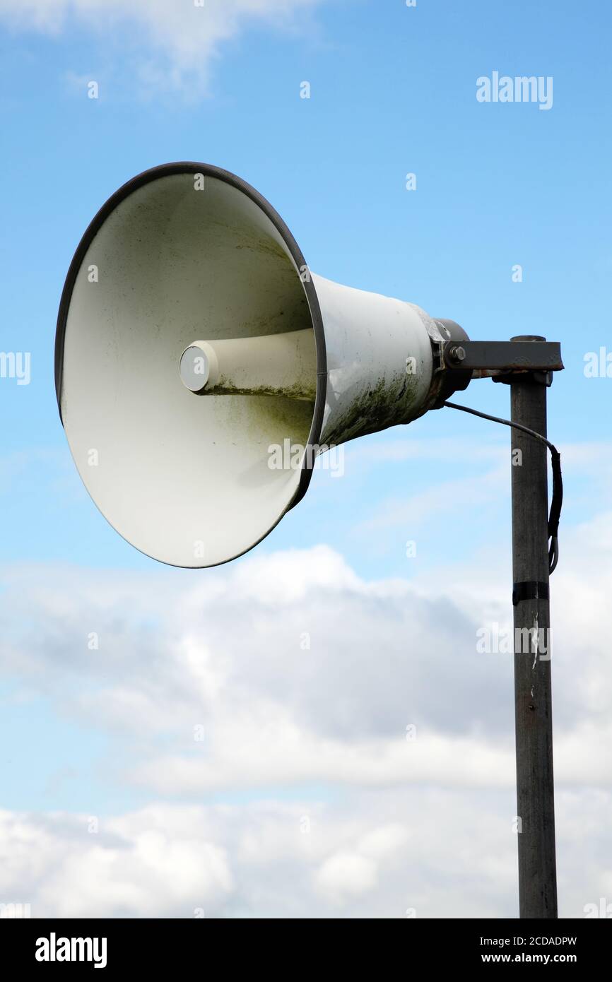 Outdoor loudspeaker metal megaphone loud hailer public address system stock photo image Stock Photo