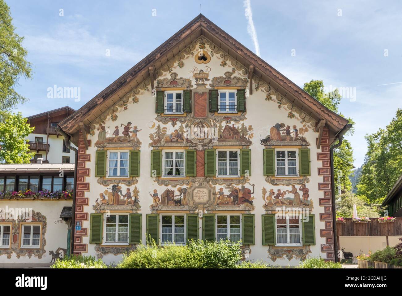Oberammergau village, Germany and painted house facades Stock Photo