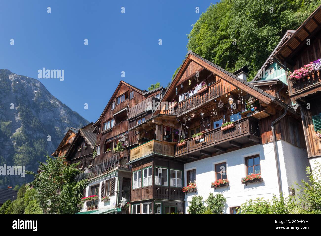 Hallstatt small town as postcard view on lake side in Austria Stock Photo