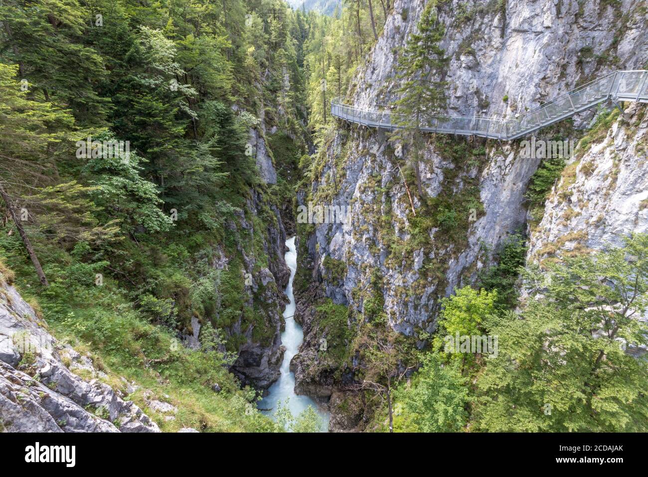 Impressive Leutasch gorge, sky walk suspended bridge river and its waterfalls Stock Photo