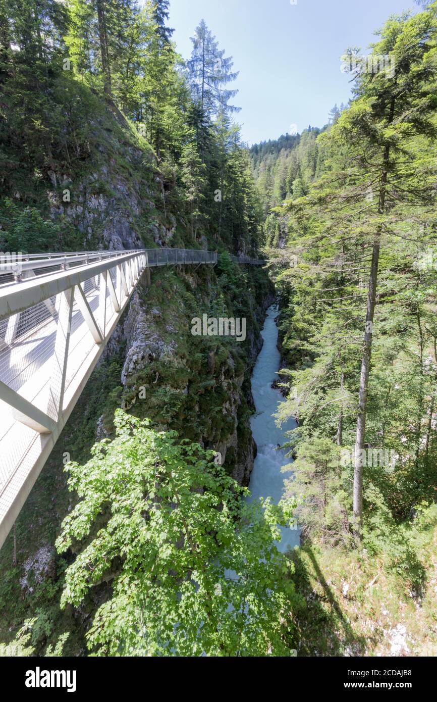 Impressive Leutasch gorge, sky walk suspended bridge river and its waterfalls Stock Photo