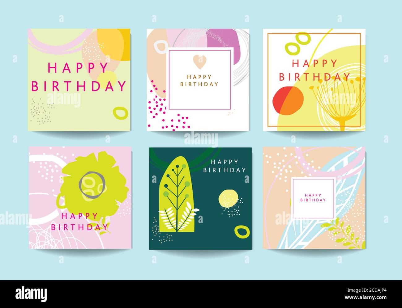 Modern abstract floral based scandinavian abstract art inspired cards with floral and geometric elements. Stock Photo