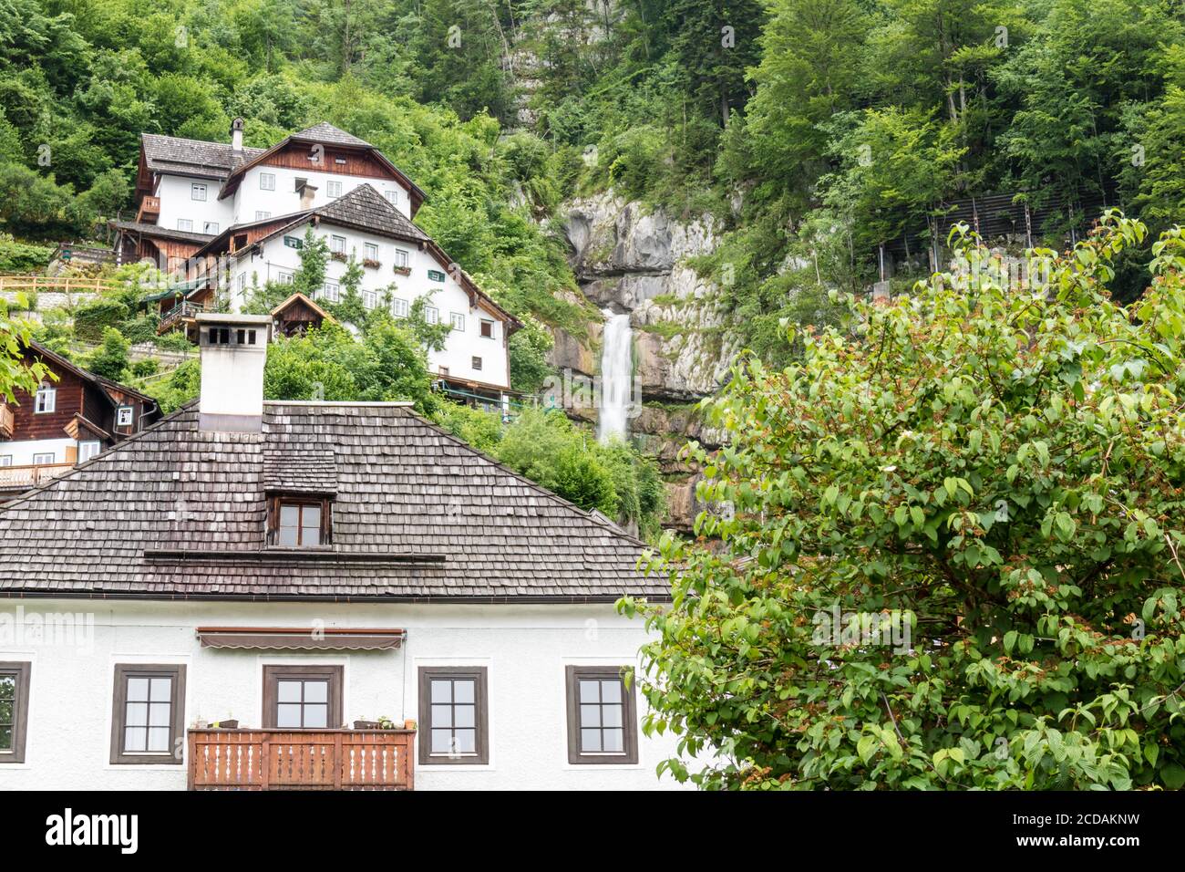 Hallstatt small town as postcard view on lake side in Austria Stock Photo