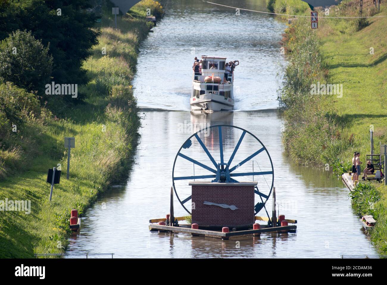 Inclined plane in Jelenie, Poland. August 16th 2020, one of five, at 84 km long Kanal Elblaski (Elblag Canal) designed in 1825 to 1844 by Georg Steenk Stock Photo