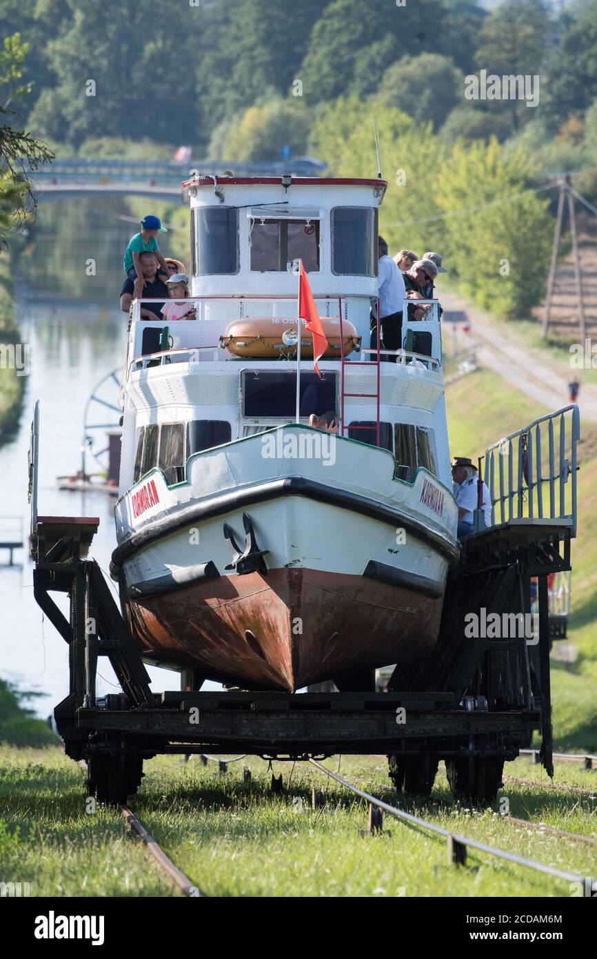 Inclined plane in Jelenie, Poland. August 16th 2020, one of five, at 84 km long Kanal Elblaski (Elblag Canal) designed in 1825 to 1844 by Georg Steenk Stock Photo