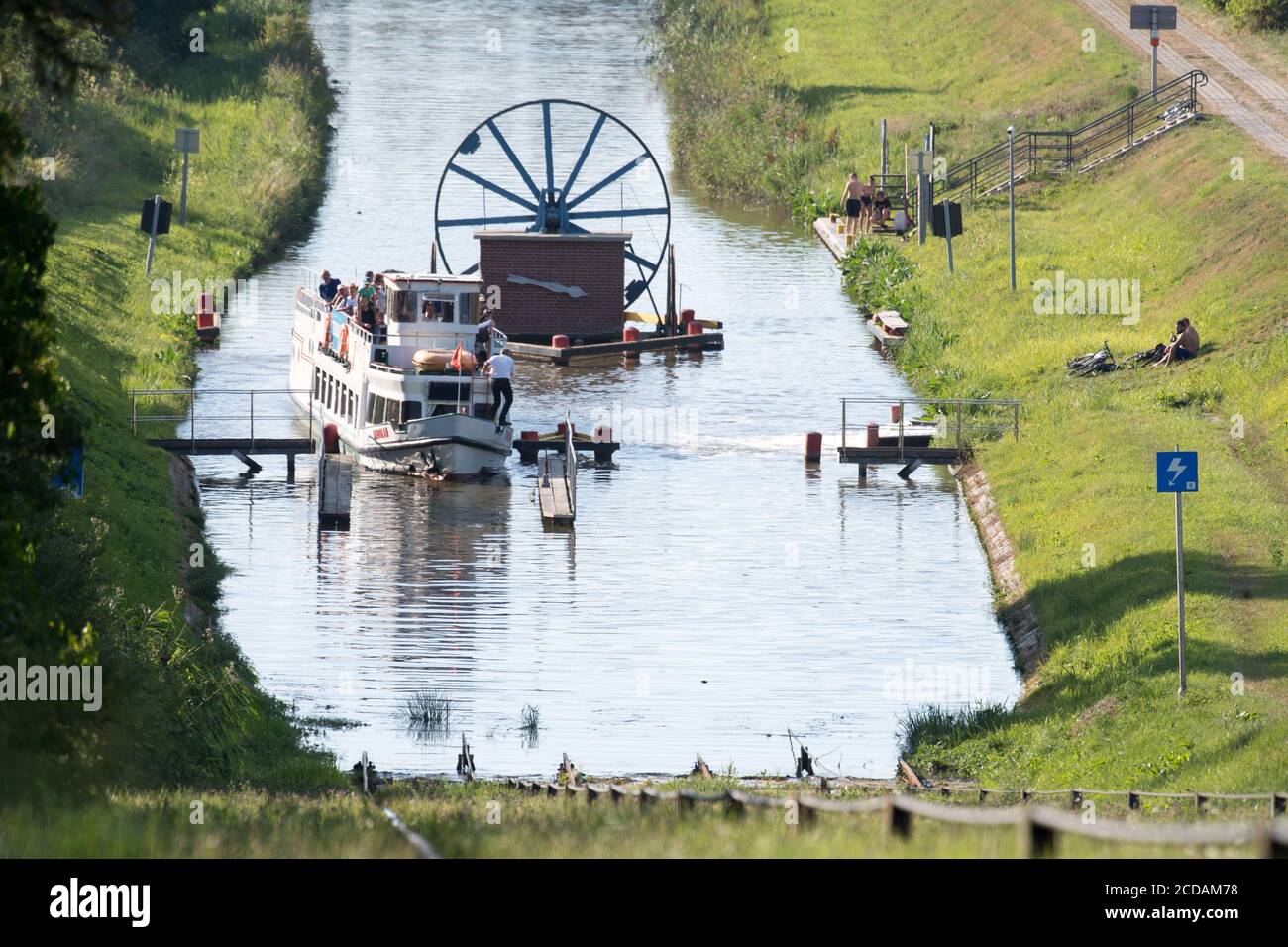 Inclined plane in Jelenie, Poland. August 16th 2020, one of five, at 84 km long Kanal Elblaski (Elblag Canal) designed in 1825 to 1844 by Georg Steenk Stock Photo