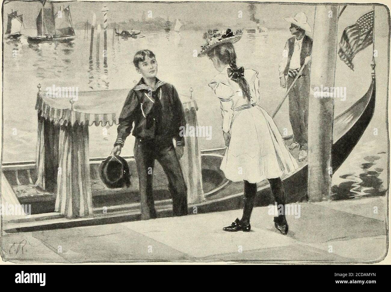 . St. Nicholas [serial] . an instant later the boy, cap in hand, was standing beside her. (see page 778.; A TIMELY RESTORATION. (A Fourth-of-July Story.) By Mary G. Foster. It was half-past ten in the morning of aglorious Fourth of July in Venice—gloriouswith radiant sunshine, blue sky, and shimmer-ing waters. There was no display of flags andbunting, no sound of fire-crackers, nothing thatmakes the day noticeable in America, and Doro-thy Stoneman, of Chicago, aged eleven, walk-ing beside her father that bright morning, neveronce thought what day it was. They had arrived in Venice early, after Stock Photo