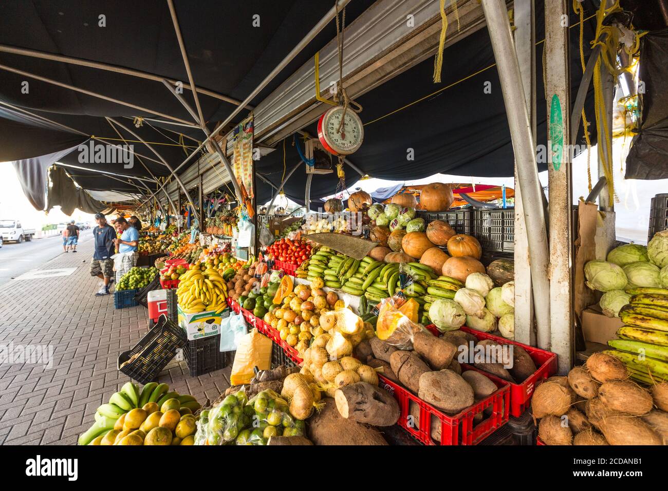 The Floating Market or Drijvende Markt on the Waaigat in the Punda section of Willemstad, the capital of the Caribbean island of Curacao in the Nether Stock Photo