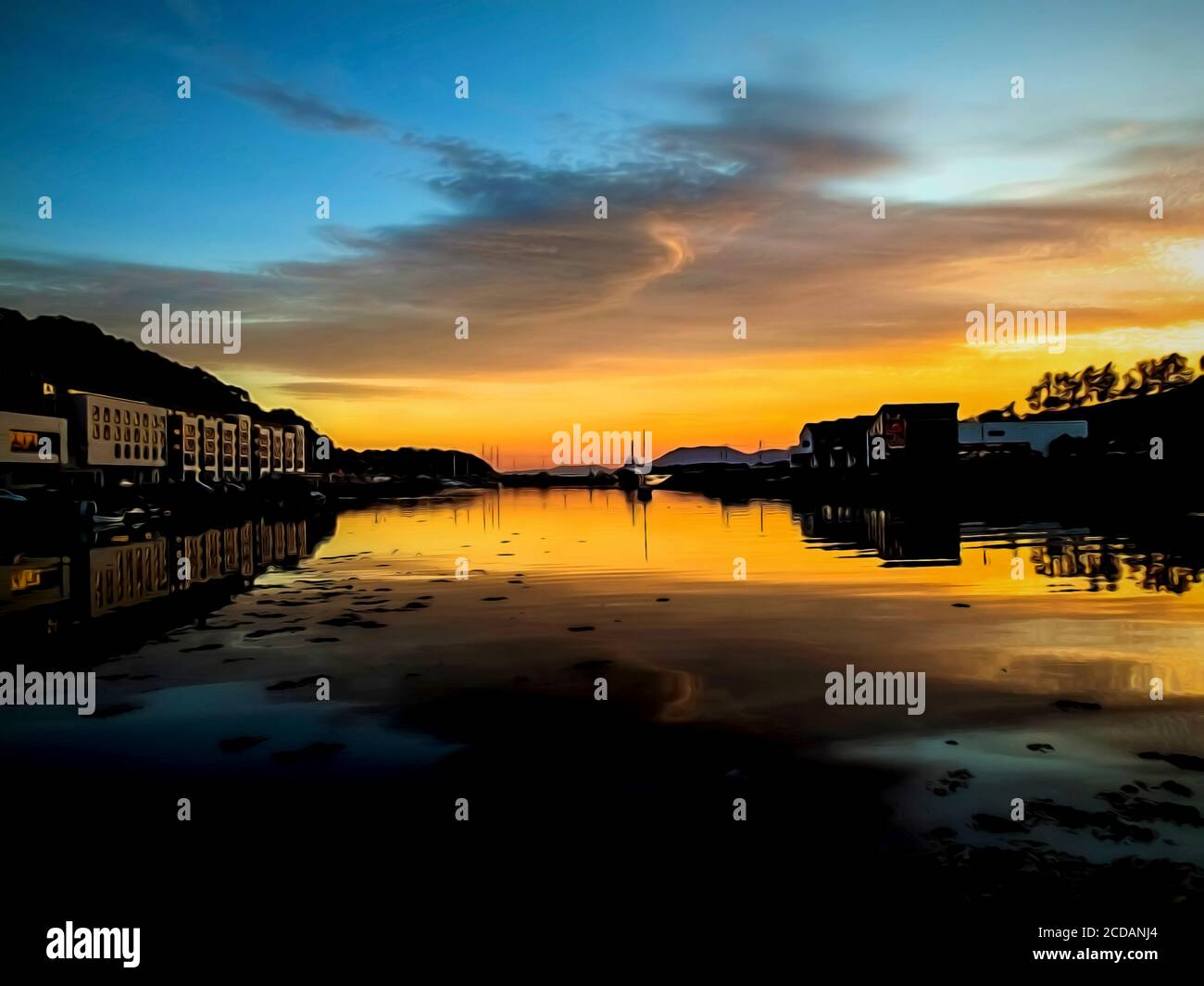 Bantry Harbour during a beautiful sunset.Bantry town in County Cork, Ireland. Stock Photo