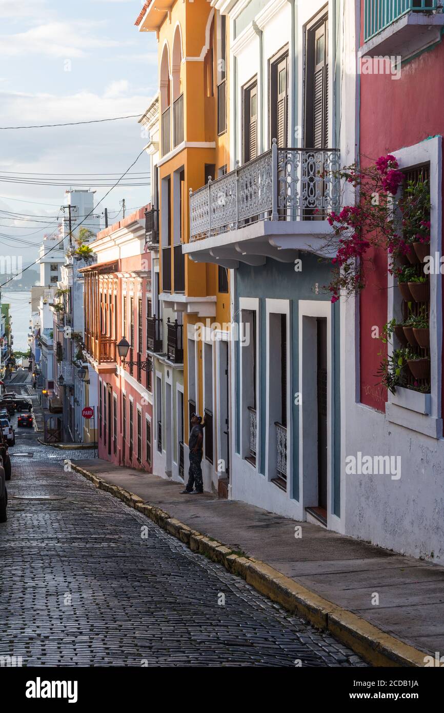 Colorfully painted houses in the historic colonial city of Old San Juan ...