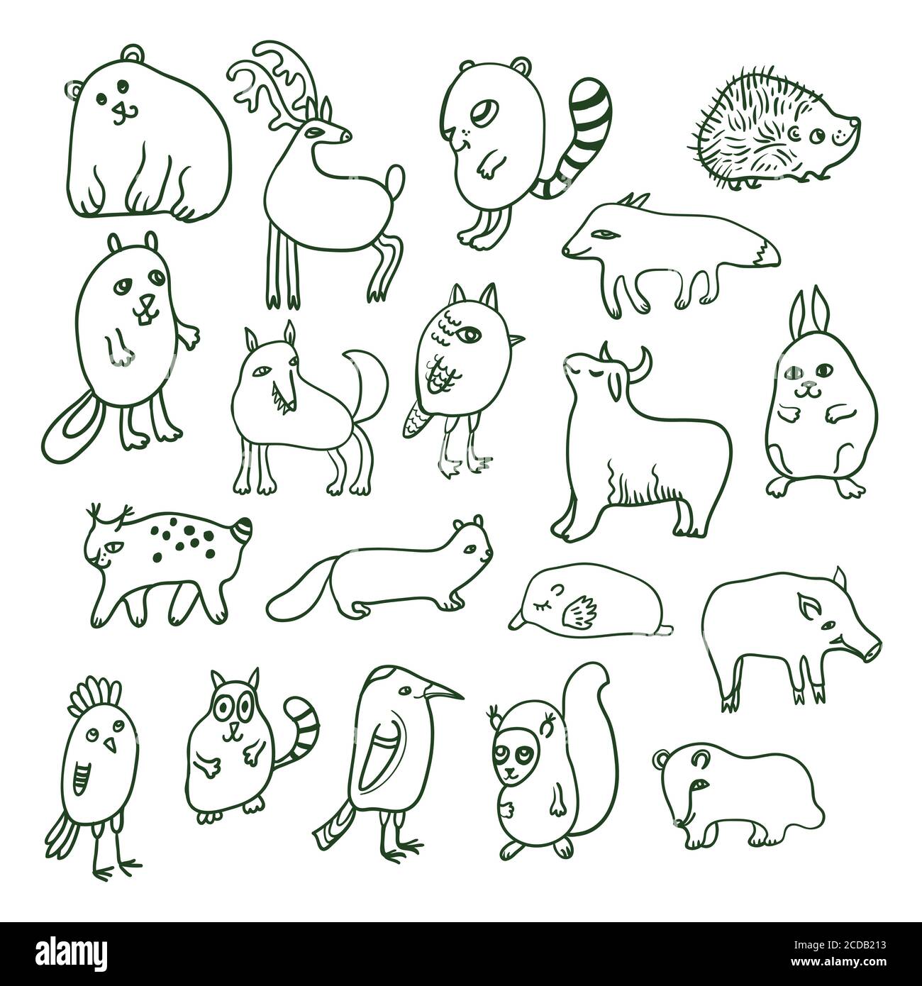Big set with cute cartoon doodle animals Stock Vector Image & Art - Alamy
