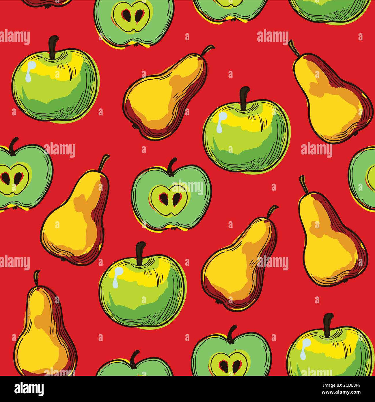 Seamless pattern with hand drawn fruits  Stock Vector