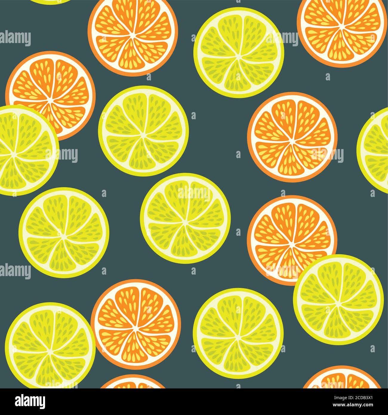 Seamless pattern with juice lemon and orange slice. Stock Vector