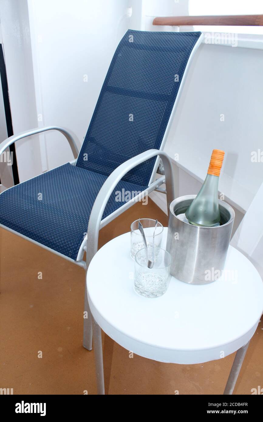 Bottle of wine on a cruise ship balcony Stock Photo Alamy