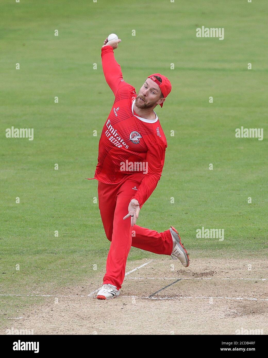 CHESTER LE STREET, ENGLAND. AUGUST 27TH 2020 Steven Croft of Lancashire bolwing during the Vitality Blast T20 match between Durham County Cricket Club and Lancashire at Emirates Riverside, Chester le Street. (Credit: Mark Fletcher | MI News) Credit: MI News & Sport /Alamy Live News Stock Photo