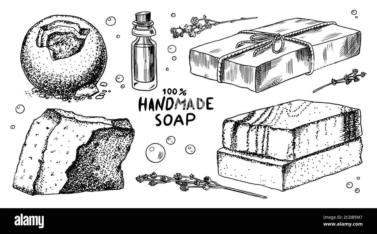 Bubble Bath soap set. Washing hands in vintage style. Homemade