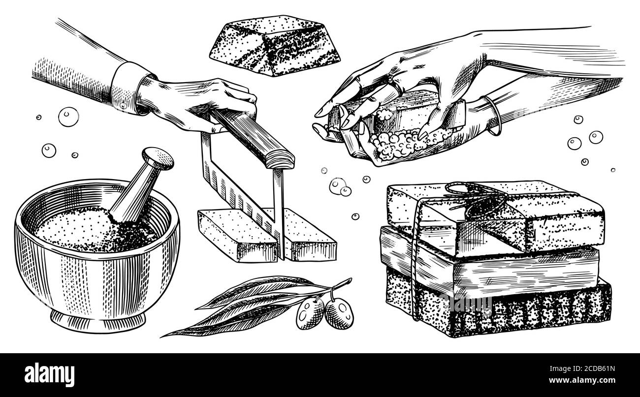 Bubble Bath soap set. Washing hands in vintage style. Homemade