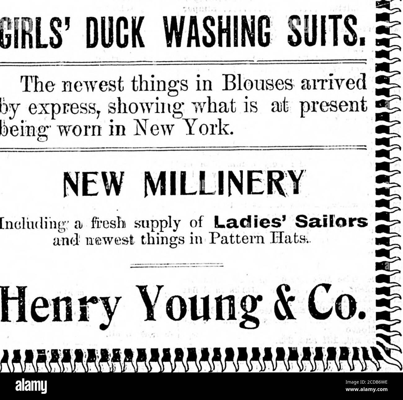 . Daily Colonist (1900-04-15) . SHOWING THIS WEEK^ IN DUCK AND DENIM, GIRLS DOCK WASHING SUITS. The newest things in Blouses arrivedby express, showing what is at presentfeeing worn in New York. NEW MILLINERY Including; a fresh supply of Ladies Sailors and newest things in Pattern Hats. mmmm. Tenuis Players! Your Ear. ** * ],&. haw Jast received our 1000- stockV of Teanis goods, including Wright& Ditsons Championship Balls; Pim.Larned,. and. other well known.Racquets TEMtS POLES, NETS, ETC.. 4&gt; t Wit W- Waitt Ca^Gover^eStSt. I SEARCH mfR A SON. Tlie Lad Deserted His Home in NewXork Four Sat Stock Photo