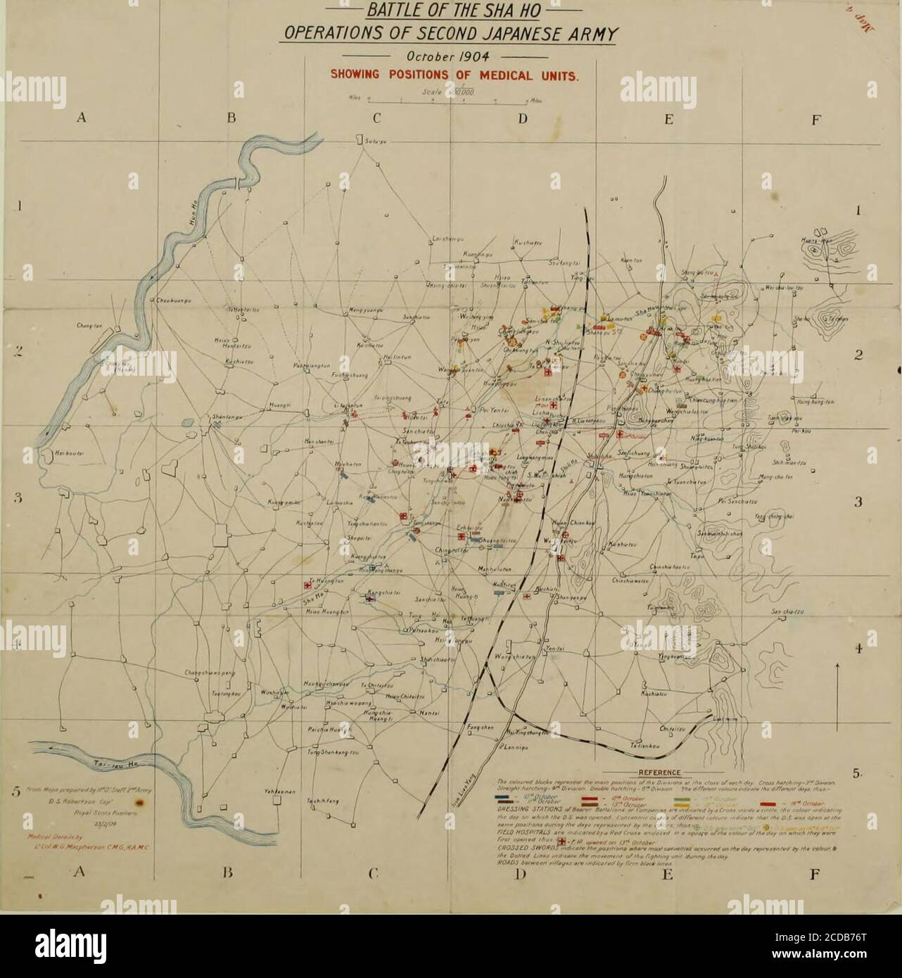 . The Russo-Japanese war : medical and sanitary reports from officers attached to the Japanese and Russian forces in the field, General staff, War office, April 1908 . C^ D I E — BATTLE OFTHESHA HO OPERATIONS OF SECOND JAPANESE ARMY October 1904 Map I. Stock Photo