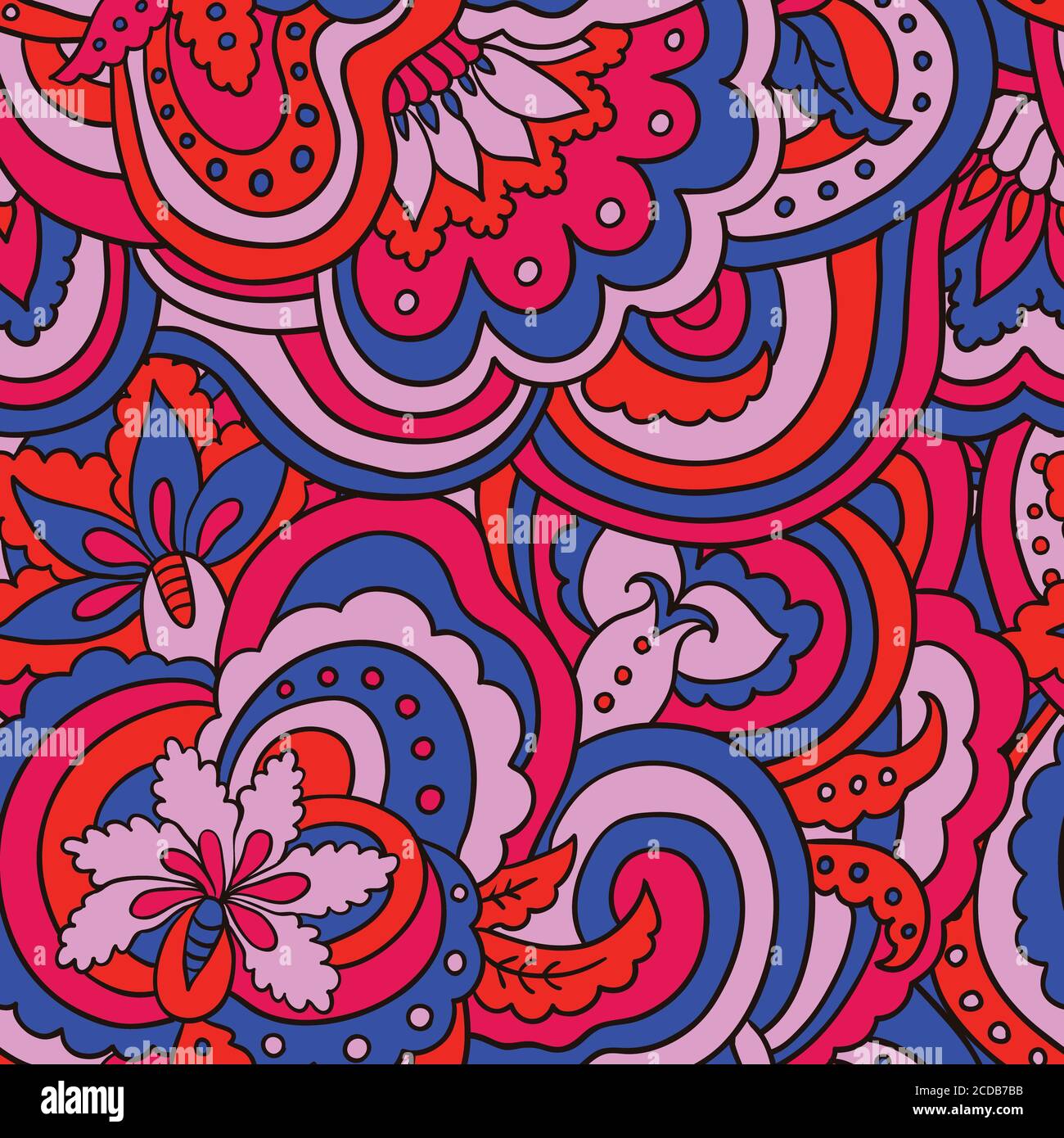 Psychedelic colorful floral seamless pattern Stock Vector