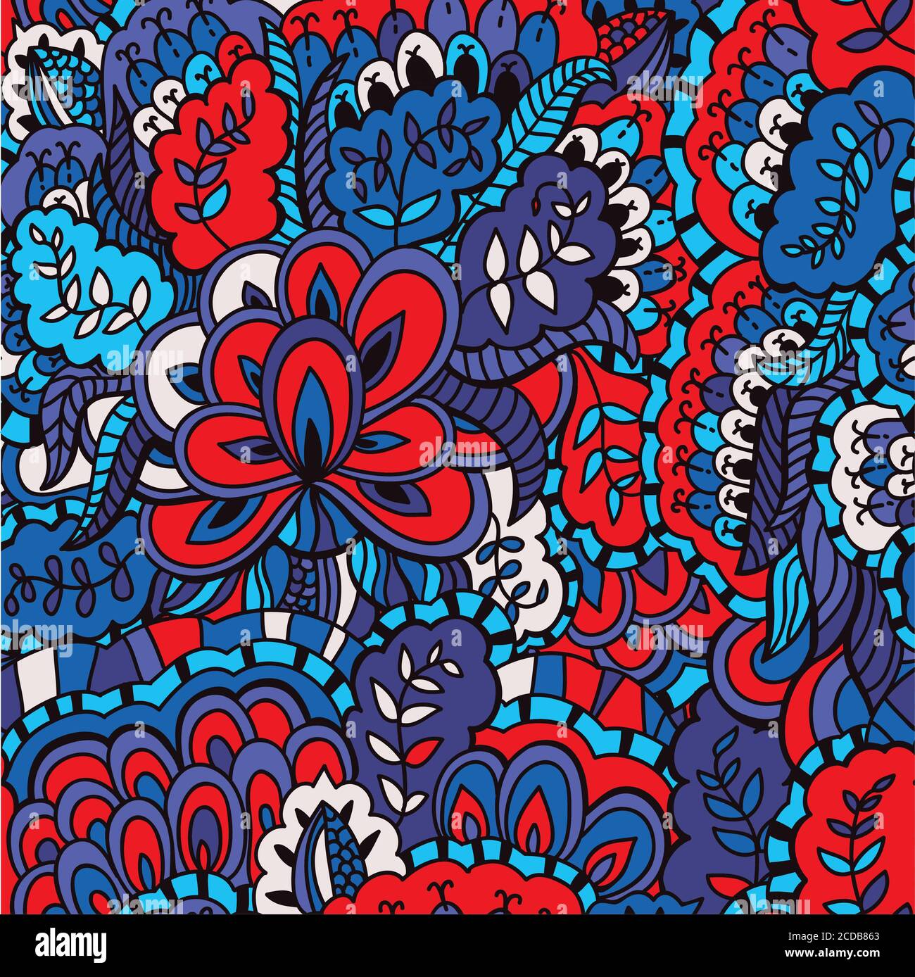 Bright seamless floral psychedelic boho pattern with retro original ornament. Stock Vector