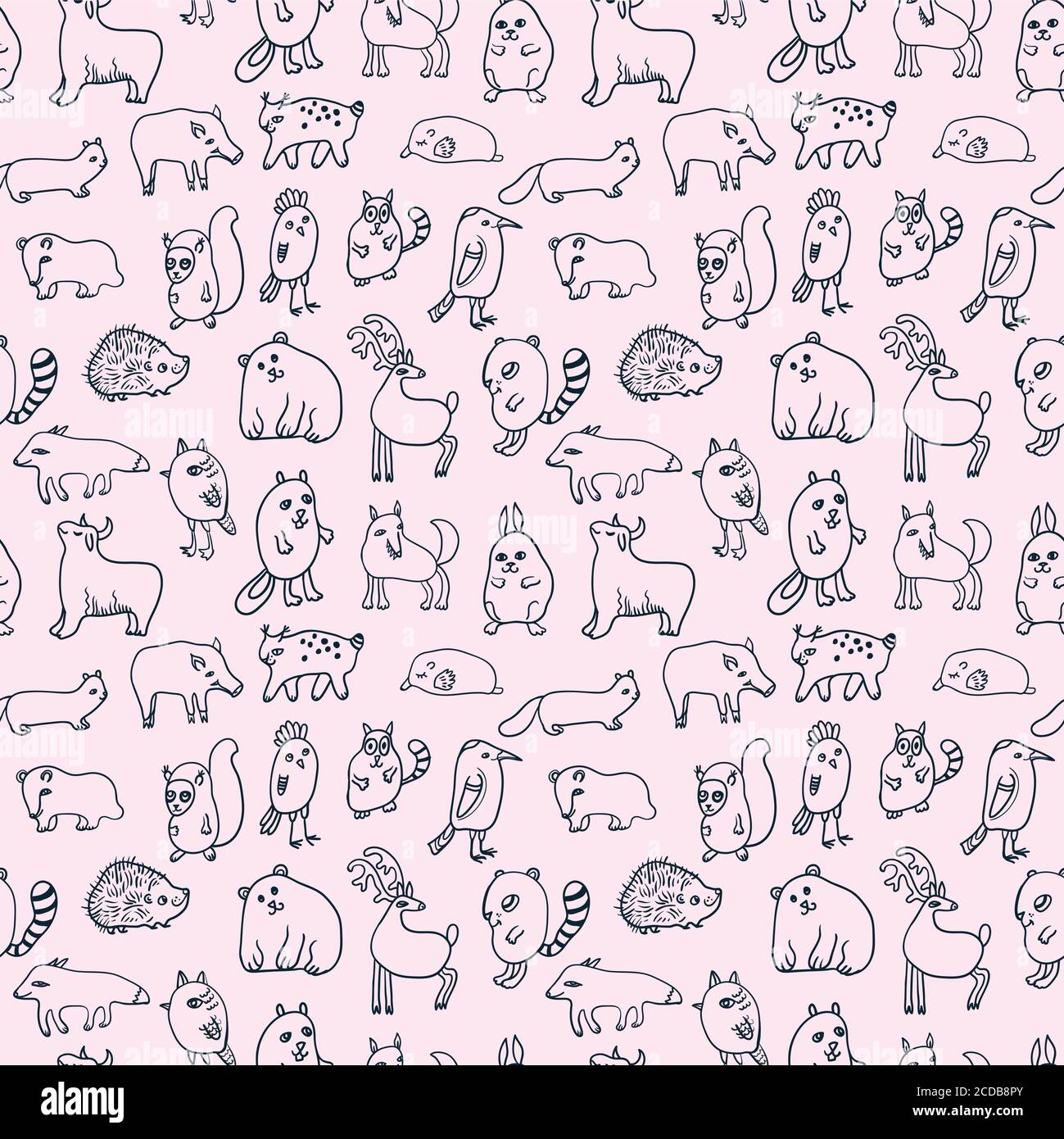 Seamless pattern with cute cartoon doodle animals Stock Vector