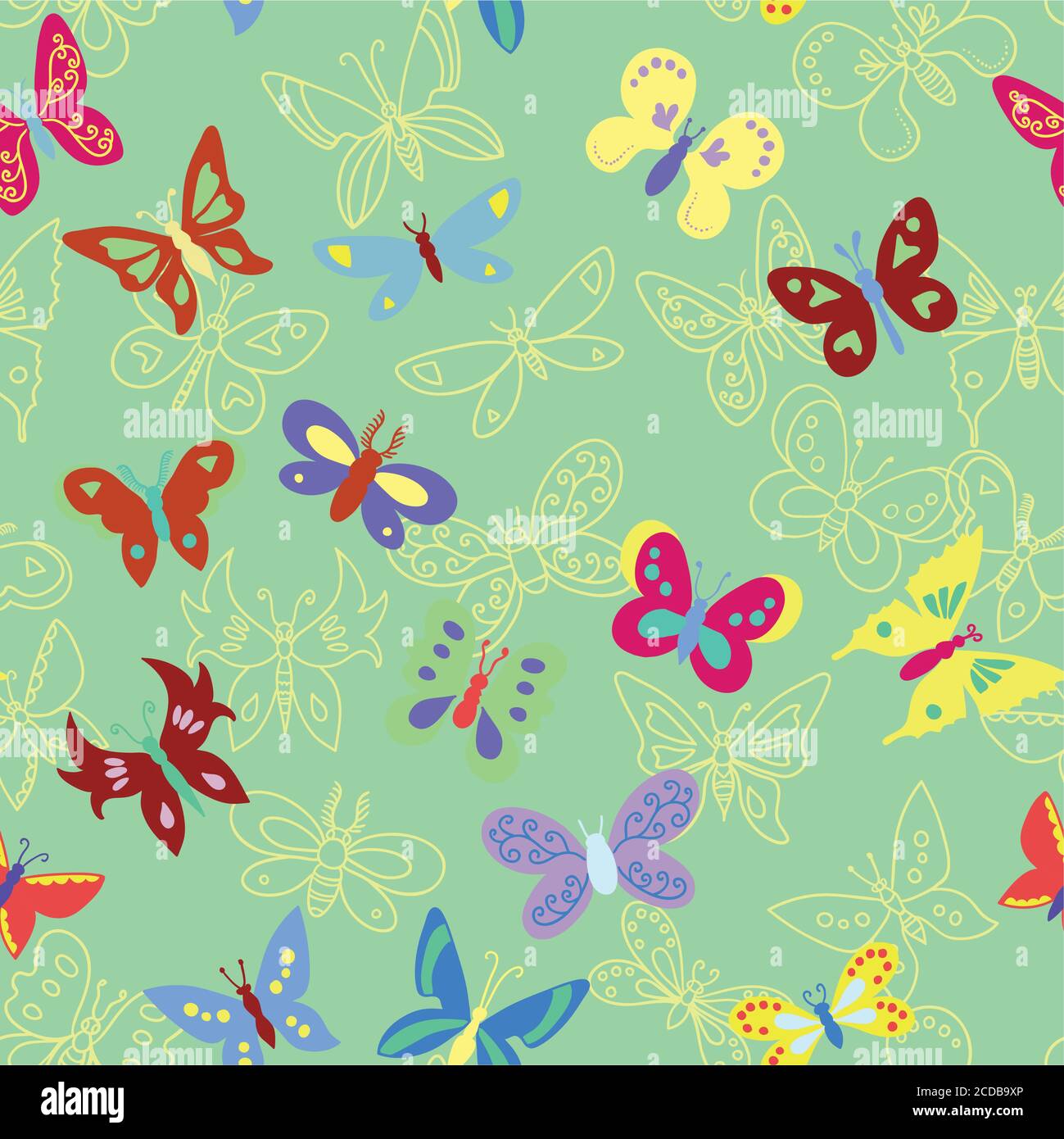 Seamless pattern with bright colorful minimalistic butterflies. Stock Vector