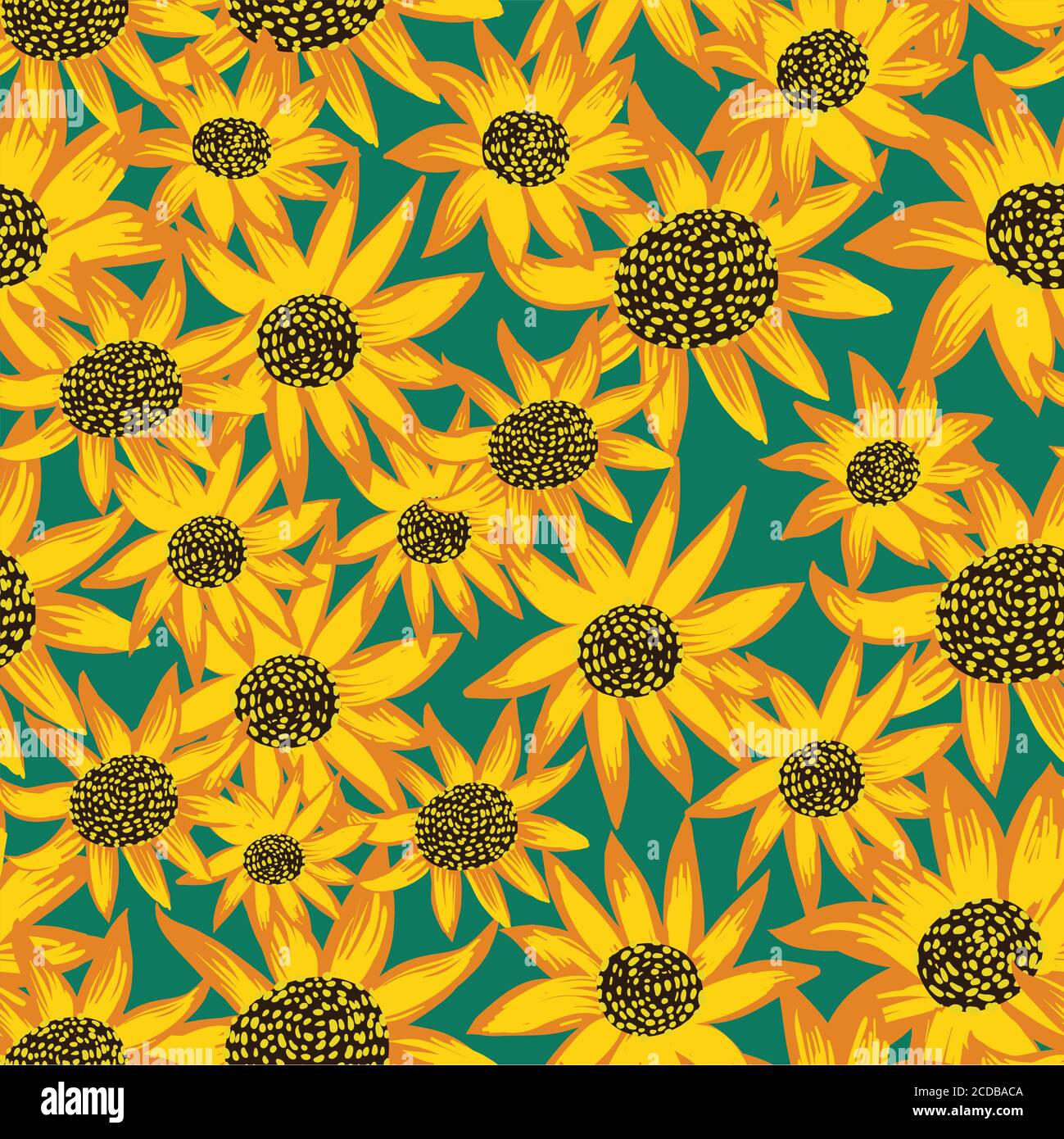Seamless pattern with original elegance sunflowers Stock Vector