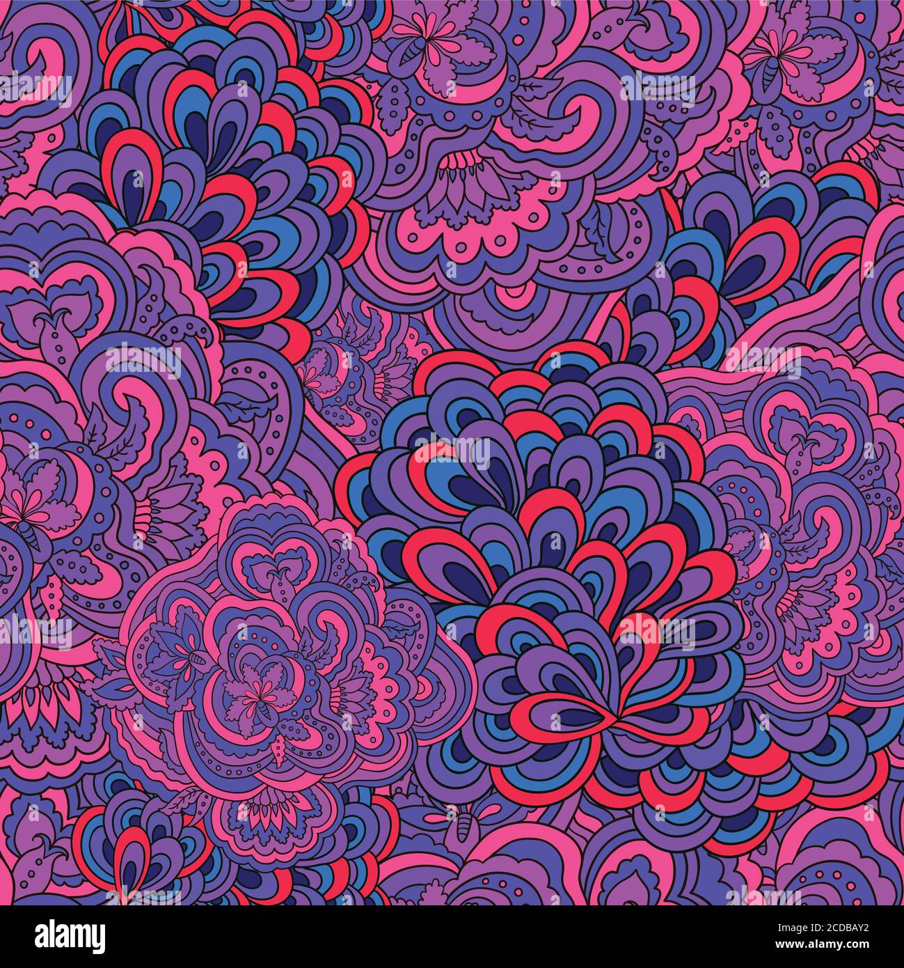Bright seamless floral psychedelic boho pattern with retro original ornament. Stock Vector