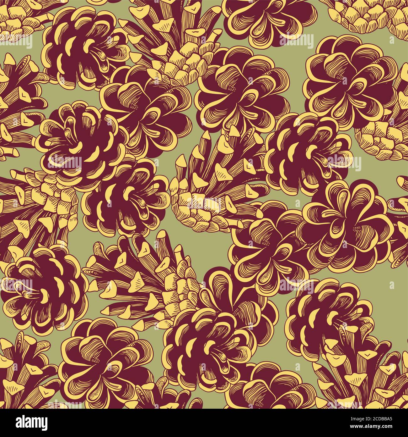 Line art realistic pine cone seamless pattern  Stock Vector