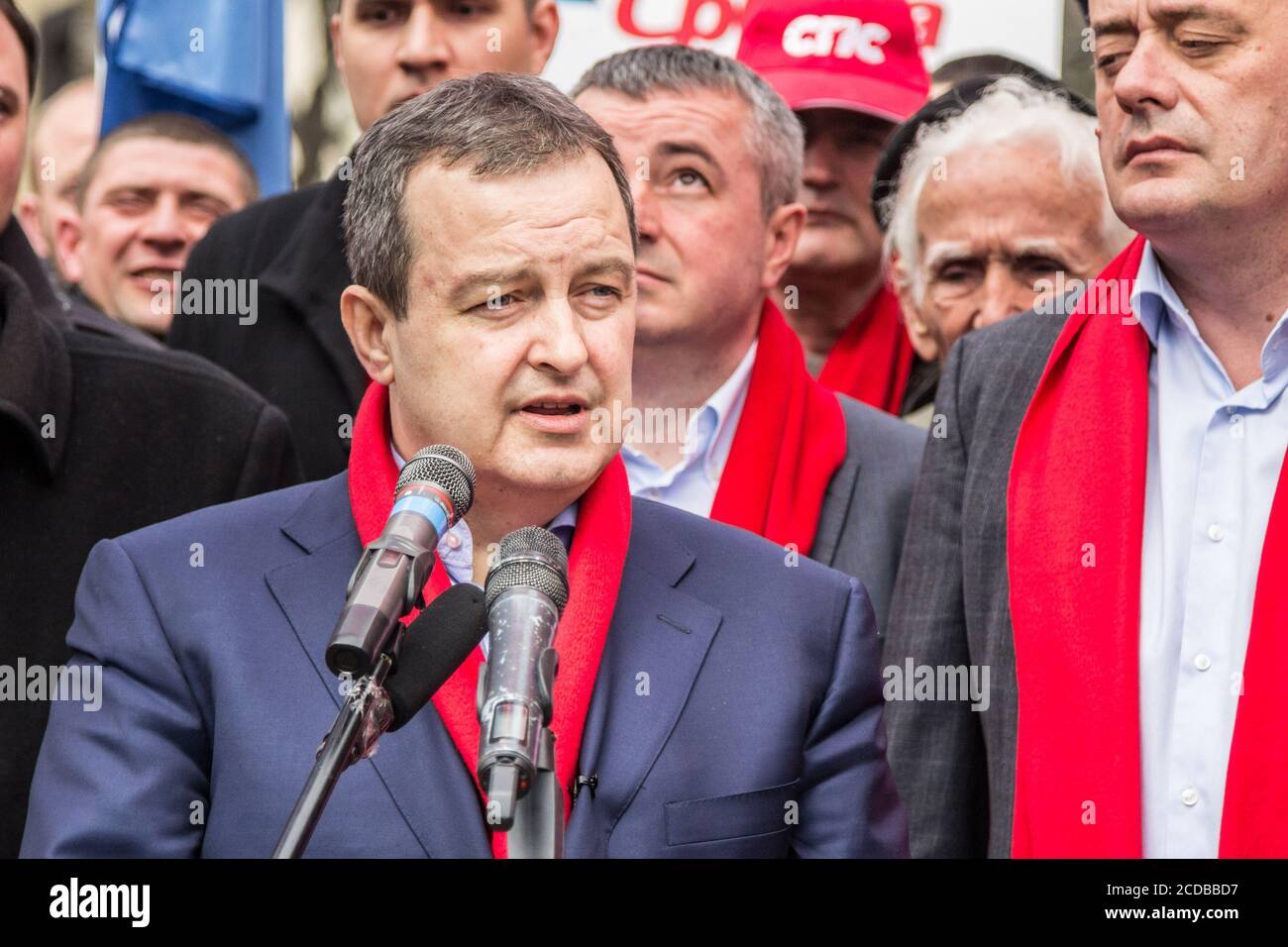 SUBOTICA, SERBIA - MARCH 27, 2016:  Ivica Dacic, Serbian Minister of Foreign Affairs & Leader of the Socialist Party of Serbia holds a speech during t Stock Photo