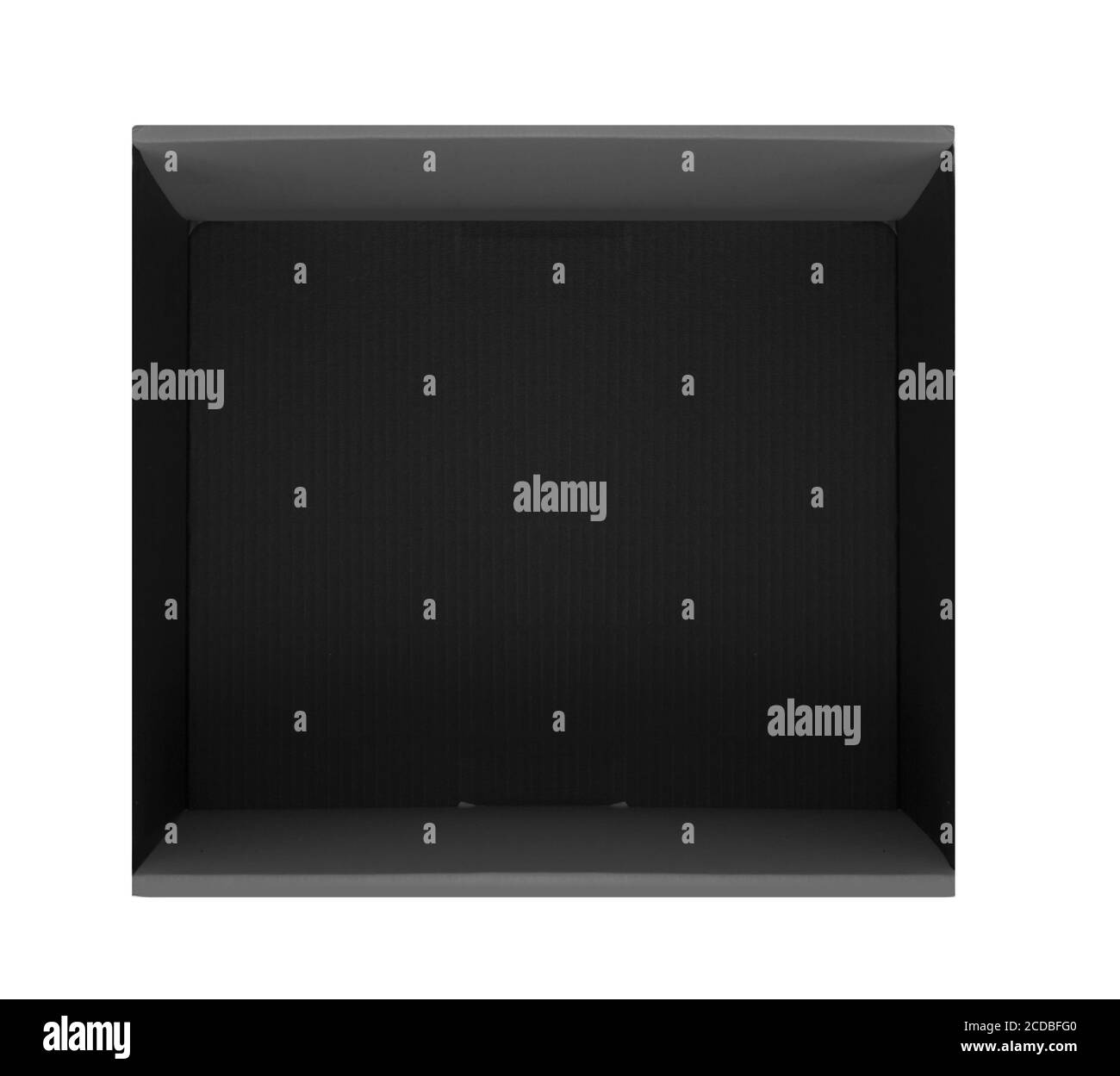 Opened Black cardboard gift box. packaging for shopping and gifts, top view isolated on white background Stock Photo