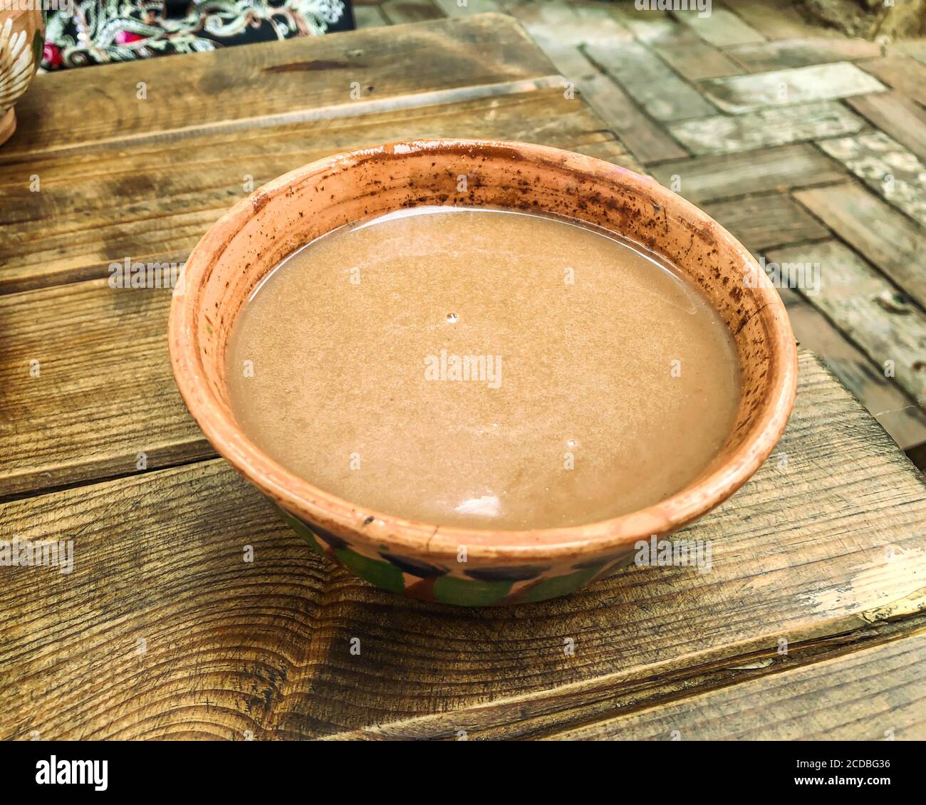 Atole champurrado is a hot drink typical to Oaxaca in Mexico. It is