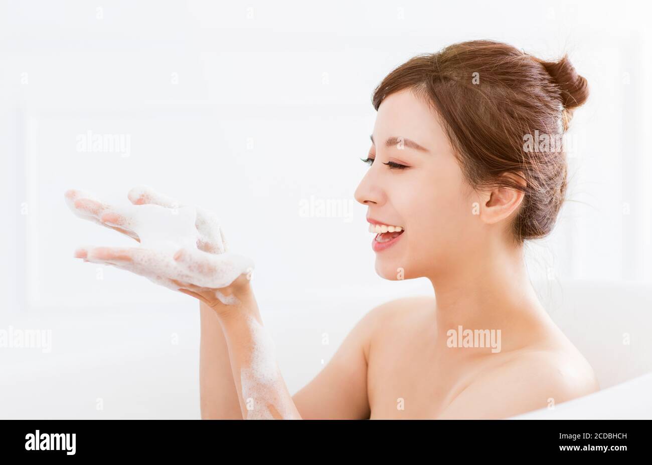 young woman take a bath in bathtub Stock Photo Alamy