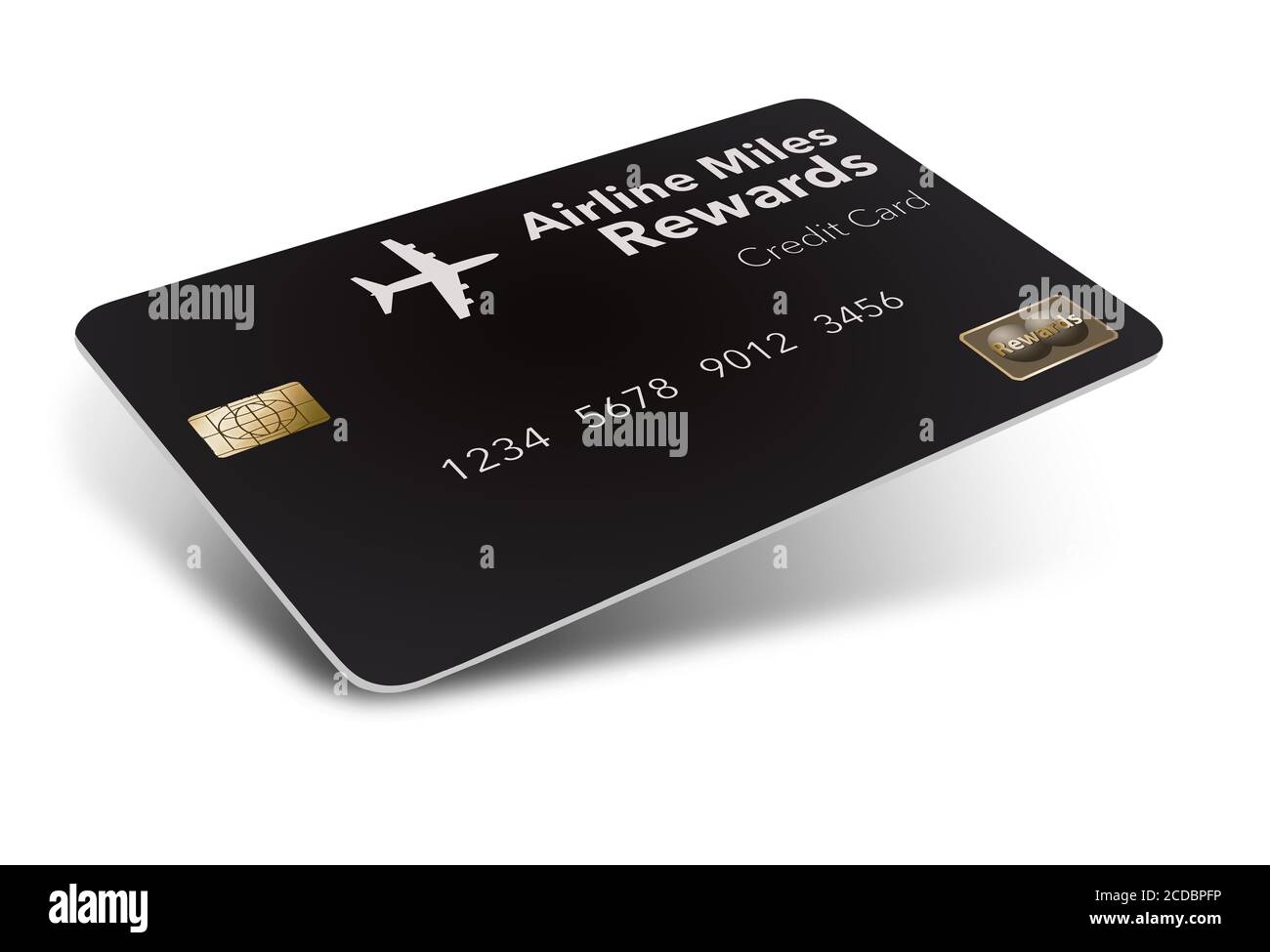 A black air miles rewards credit card is seen isolated on a white background. Stock Photo