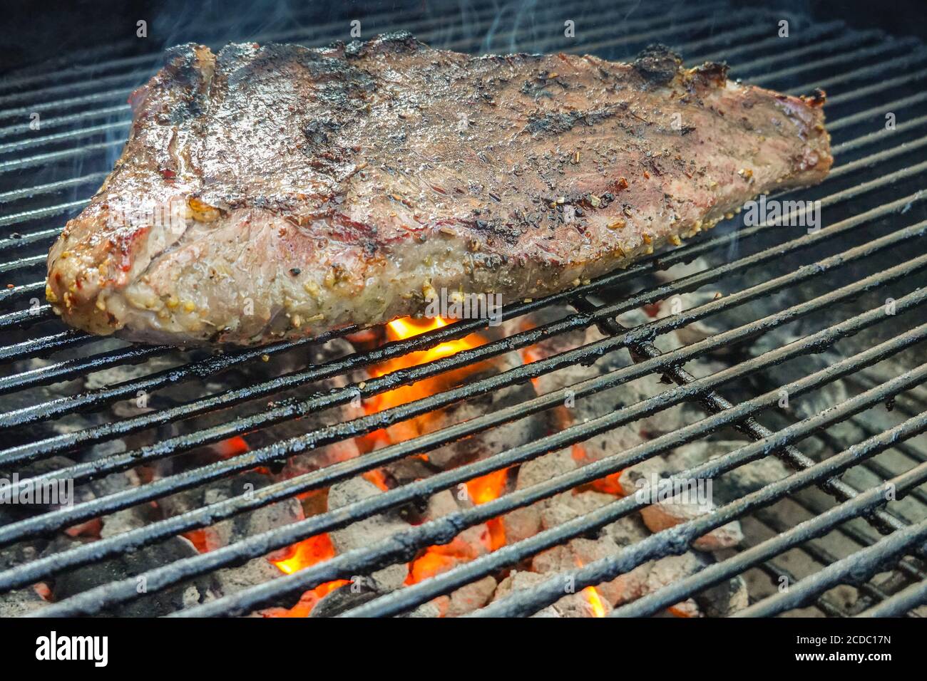 Grilled beef tri tip steak on a garden barbecue Stock Photo Alamy