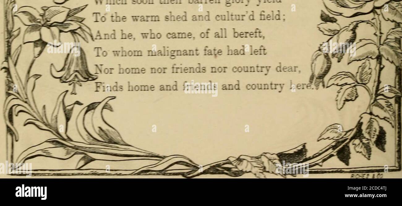 . Literature, art and song: Moore's melodies and American poems; . For hearth and shrine, for sire and son,Smiles on the dusky webs that hideHis sleeping swords reciTiizfr d pride.While Peace, with sonny cheeks of toil.Walks oer the free, unlorded soil,Efl^ng with her splendid shareThe drops that war had sprinkle • : rreThrice happy land! where he vr  ; - rsFrom the dark ills of other ££::e5From scorn, or wants unnerviL^ :t5.May shelter him in proud repose:Hope sings ai^- -Ir rellow sandHis welcome t: itland; The mighty woca, TTiin pomp, receivesThe stranger in its world of leaves,J^ Which so Stock Photo