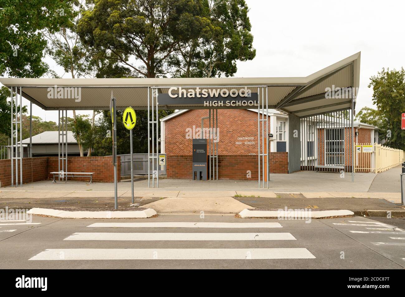 Chatswood High School Facade on a cloudy summer afternoon Stock Photo