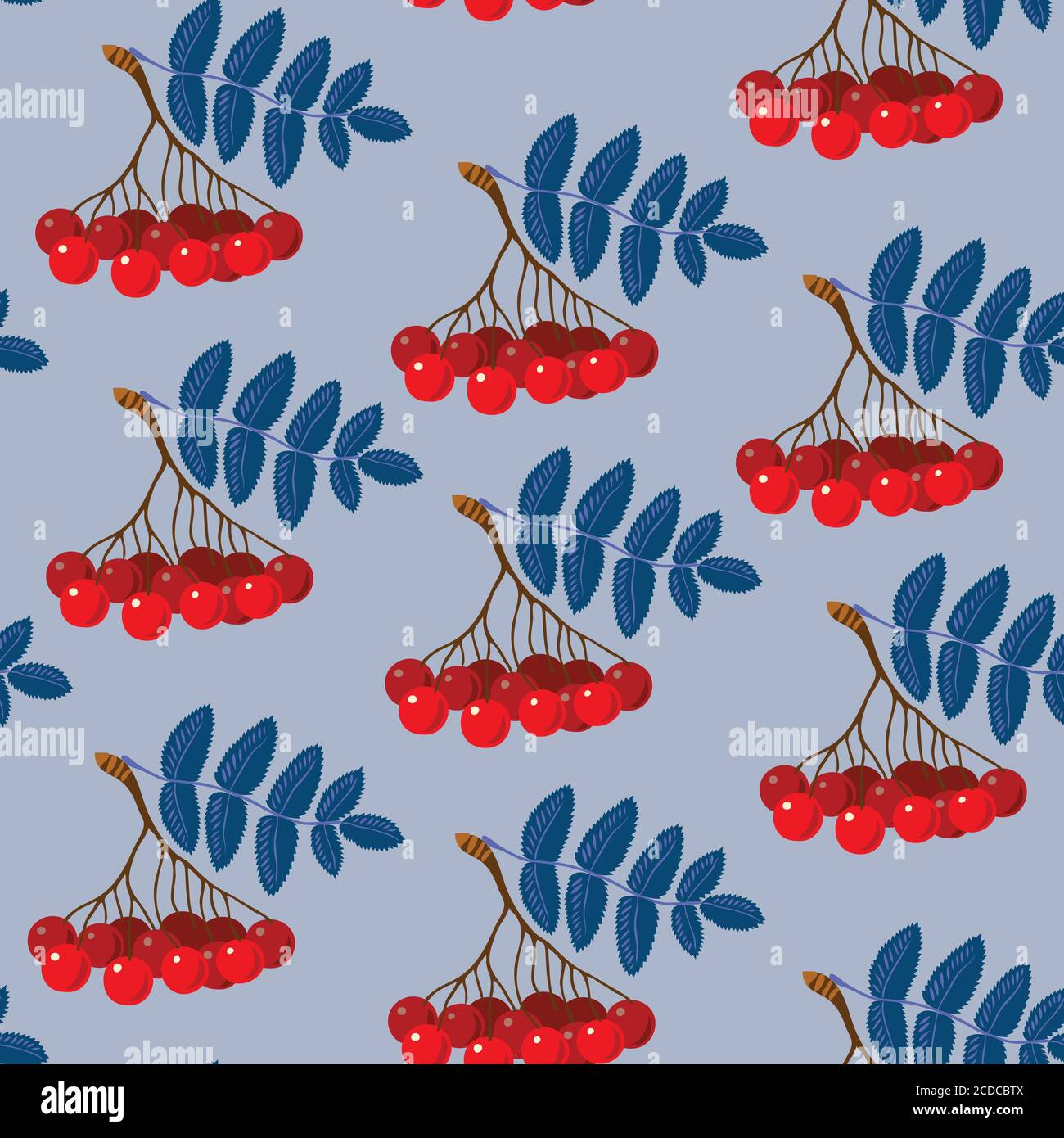 Regular seamless pattern with red Rowan berries Stock Vector
