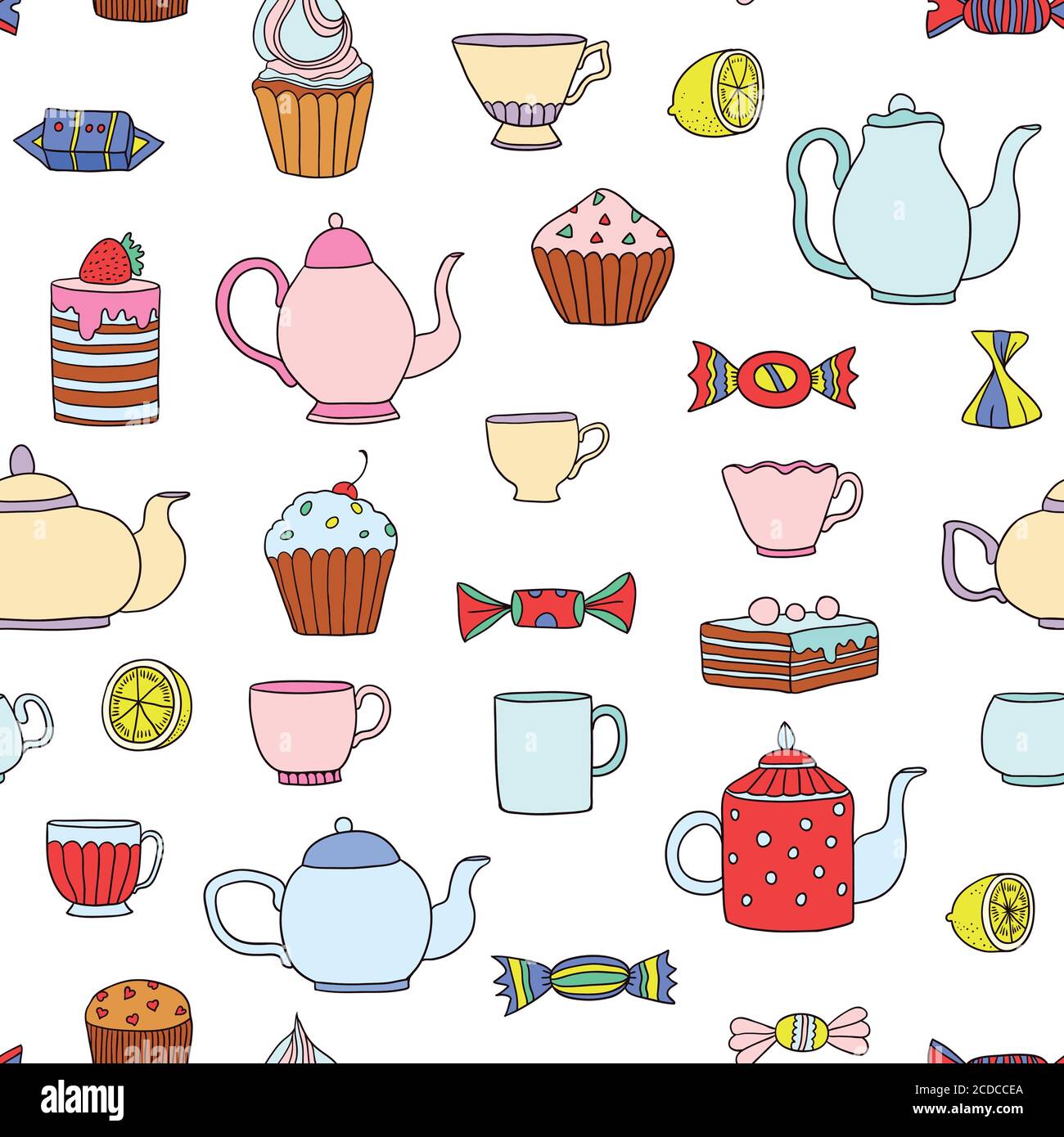 Cute seamless pattern with tea time elements Stock Vector