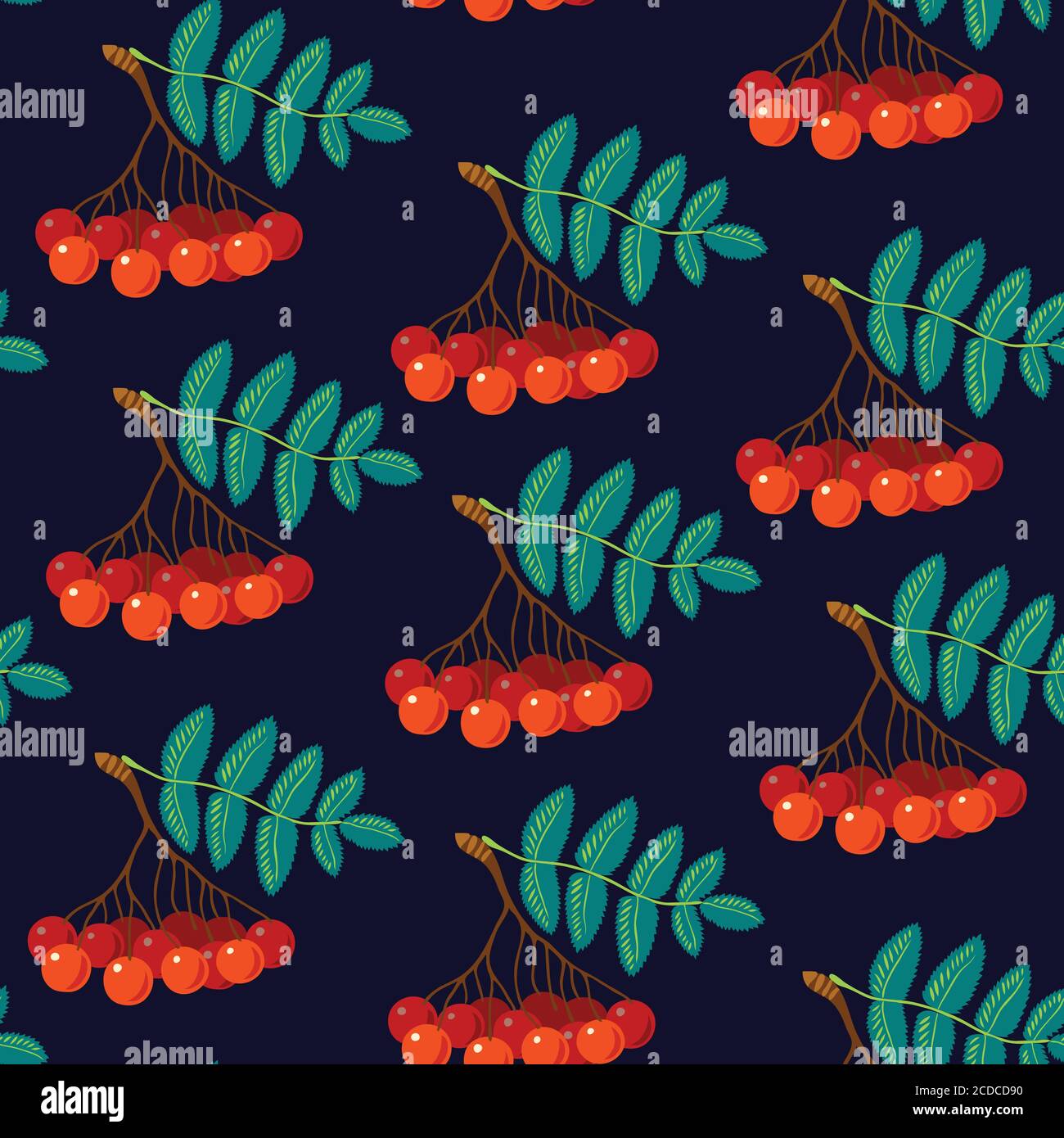 Regular seamless pattern with red Rowan berries Stock Vector