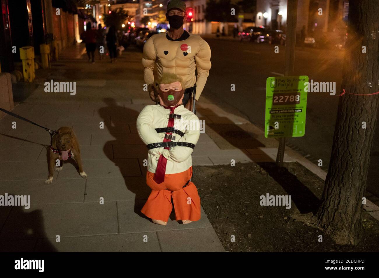 Washington DC, USA. August 27, 2020: A Protestor appears in a Putin costume  and and Trump Hannibal Lecter costume during a Black Lives Matter  demonstration in Washington, DC. The crowed was protesting