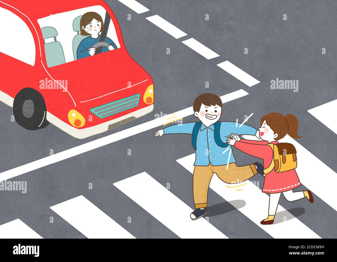 School children cross road on pedestrian crossing Vector Image