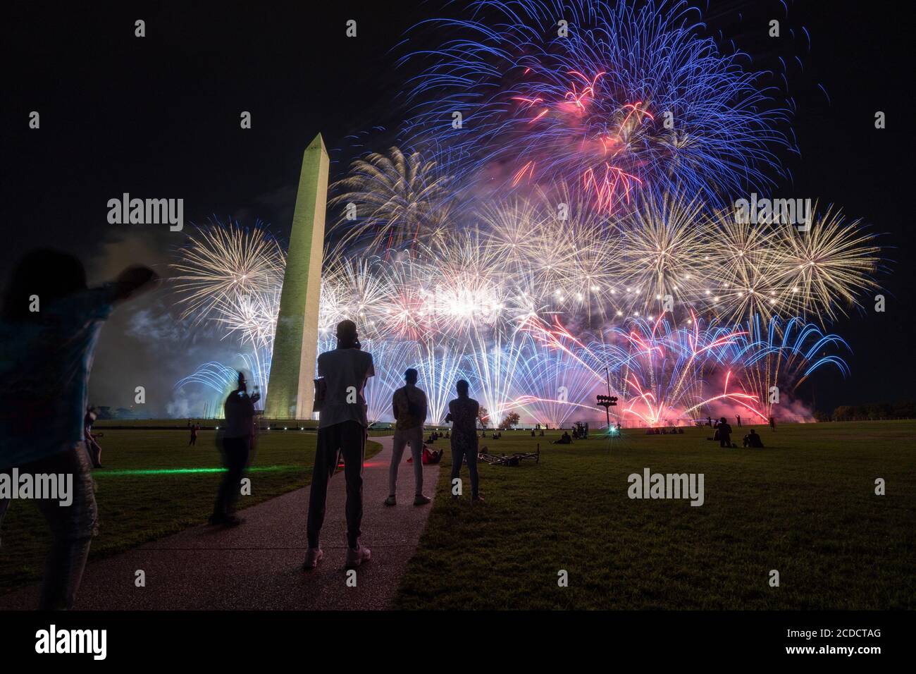 Washington, United States. 27th Aug, 2020. Fireworks go off at the Washigton Monument after U.S. President Donald Trump accepted his nomination at the Republican National Convention at the White House in Washington, DC on Thursday, August 27, 2020. Photo by Ken Cedeno/UPI Credit: UPI/Alamy Live News Stock Photo