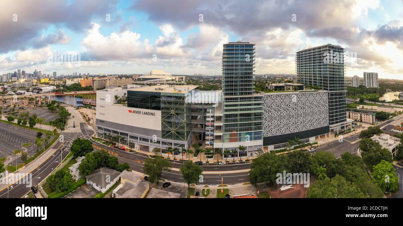 Aerial photo sunset at the Miami River Landing mixed use real estate project Stock Photo